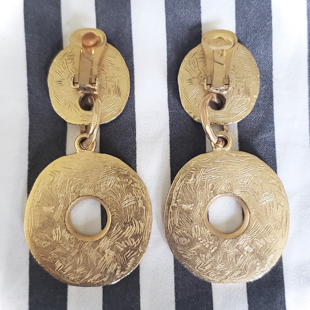 Vintage Gold and Gray Etched Drop-down Earrings - Picture 2 of 2